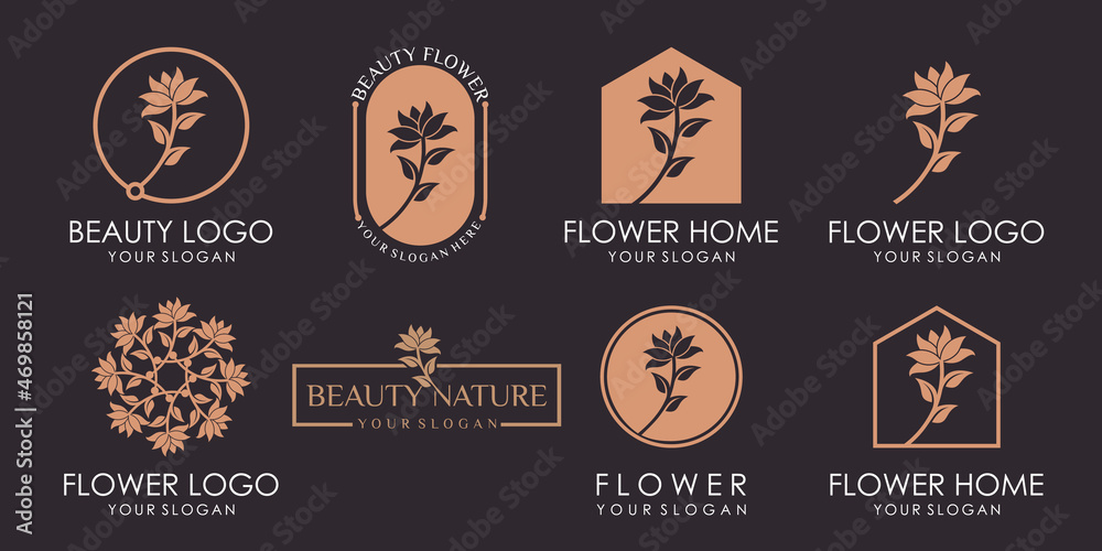 luxury rose or flower beauty icon set logo can be used for icon, brand, identity, feminine, creative, gold, and business company Premium Vector