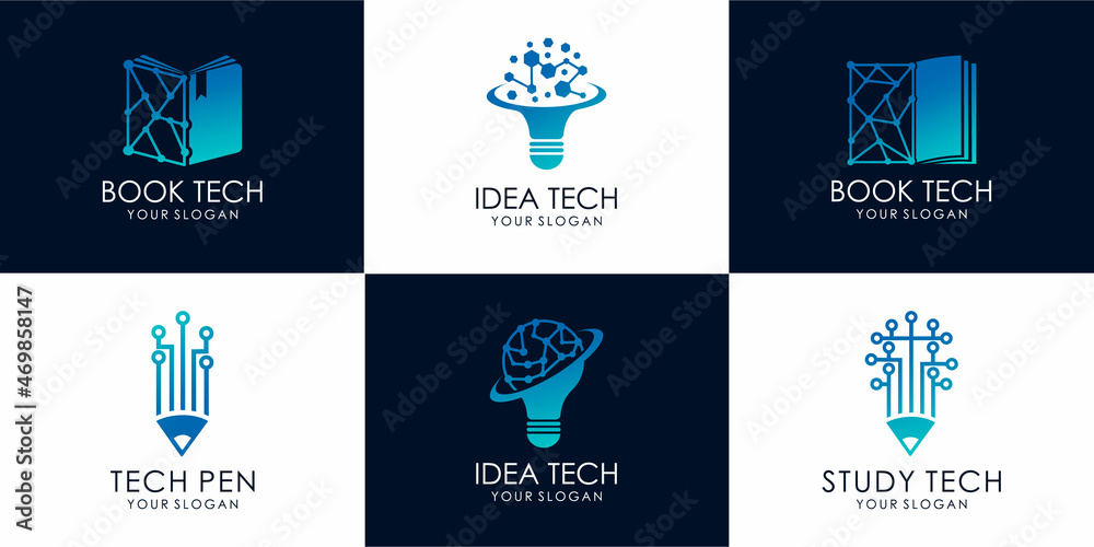 study Tech, idea tech, book tech icon set logo images illustration design Premium Vector