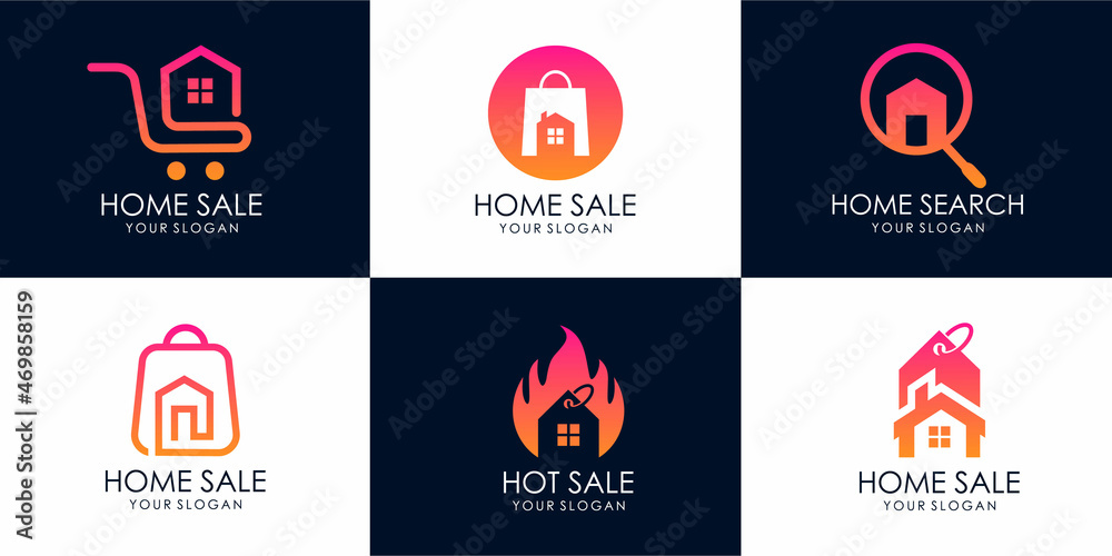 Shop house, house search, hot sale, discount house, home sale icon set logo design template. Premium Vector part 1 Shop house, house search, hot sale, discount house, home sale icon set logo design template. Premium Vector part 1