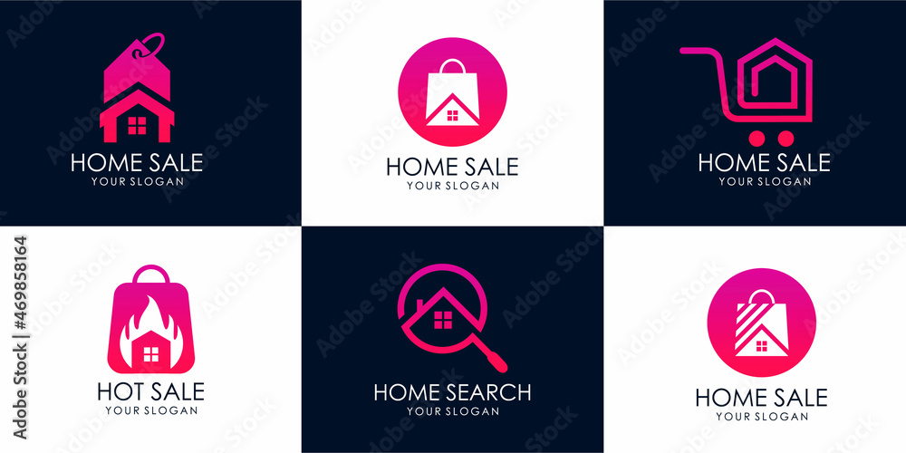 set of Shop house, house search, hot sale, discount house, home sale . logo design template. Premium Vector part 2