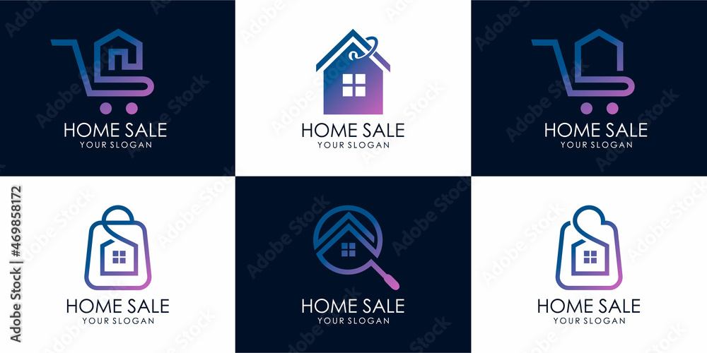 Shop house, house search, hot sale, discount house, home sale icon set logo design template. Premium Vector part 3