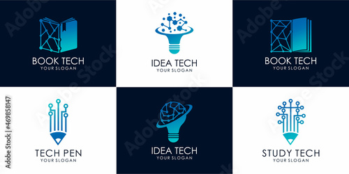study Tech, idea tech, book tech icon set logo images illustration design Premium Vector