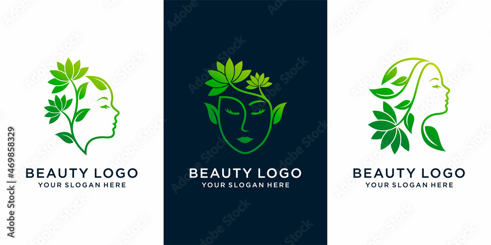 women natural Beauty abstract icon set  logo with line art style logo .spa therapy logo concept. Premium Vector