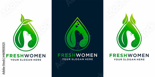 set of Woman beauty natural oil logo design with woman face ,leaf and fresh oil design template and business card Premium Vector