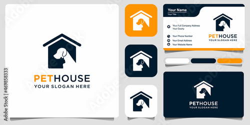 logo dog and cat ,Pet house logo vector icon illustration and business card Premium Vector