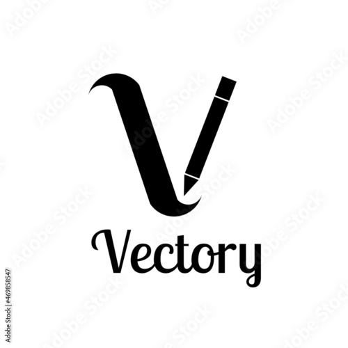 V lettermark logo with pencil symbol. Suitable for creative businesses or educational institutions