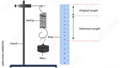 
Diagram of measuring force using a spiral spring and rule 