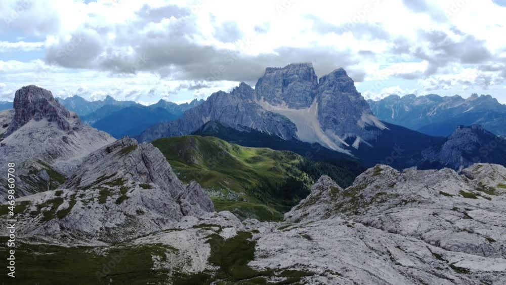 Cinematic Scene From The Dolomite Mountains Of Italy - aerial shot Cinematic Scene From The Dolomite Mountains Of Italy - aerial shot