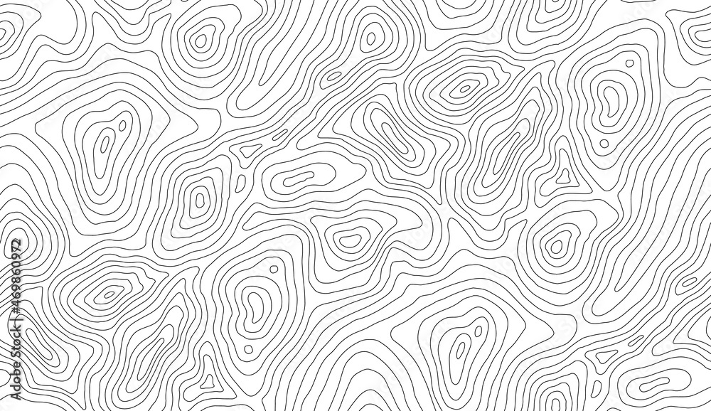Seamless vector topographic map background. Line topography map seamless pattern. Mountain hiking trail over terrain. Contour background geographic grid.