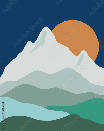 Abstract contemporary landscape posters. Modern boho background with moon mountains.