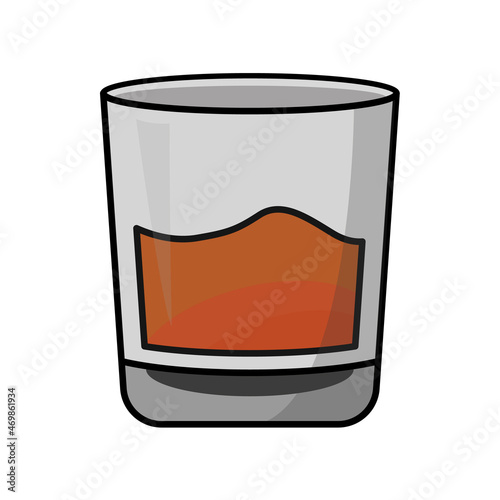Shot glass with whiskey or rum, vector illustration