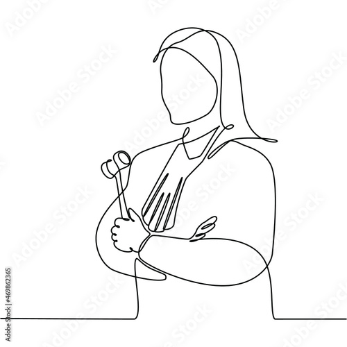 Fotografie, Tablou continuous line drawing of a female judge holding a hammer isolated on white vec