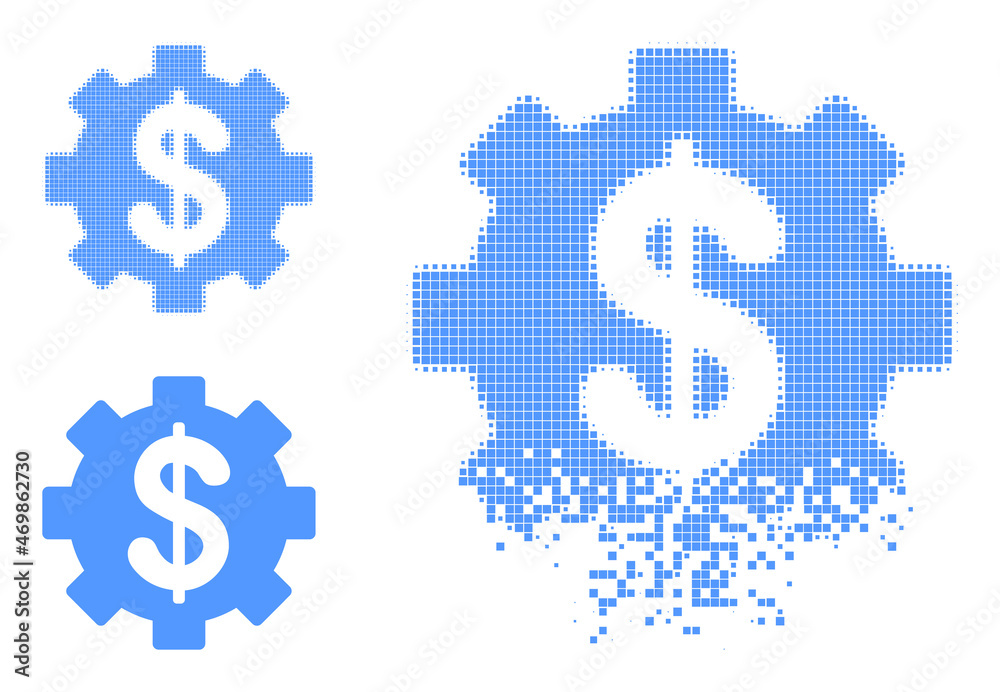 Financial settings pictogram with dissolved effect. Disintegration effect uses circle particles. Financial settings in dissolved, dotted halftone and basic entire vector variants. Financial settings pictogram with dissolved effect. Disintegration effect uses circle particles. Financial settings in dissolved, dotted halftone and basic entire vector variants.