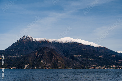 Snow on the tops of the mountains near Lake Como. Italy