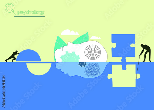 human psychology therapy process. mental problems and diseases and solution symbols. puzzle pieces and restructuring the brain with therapy