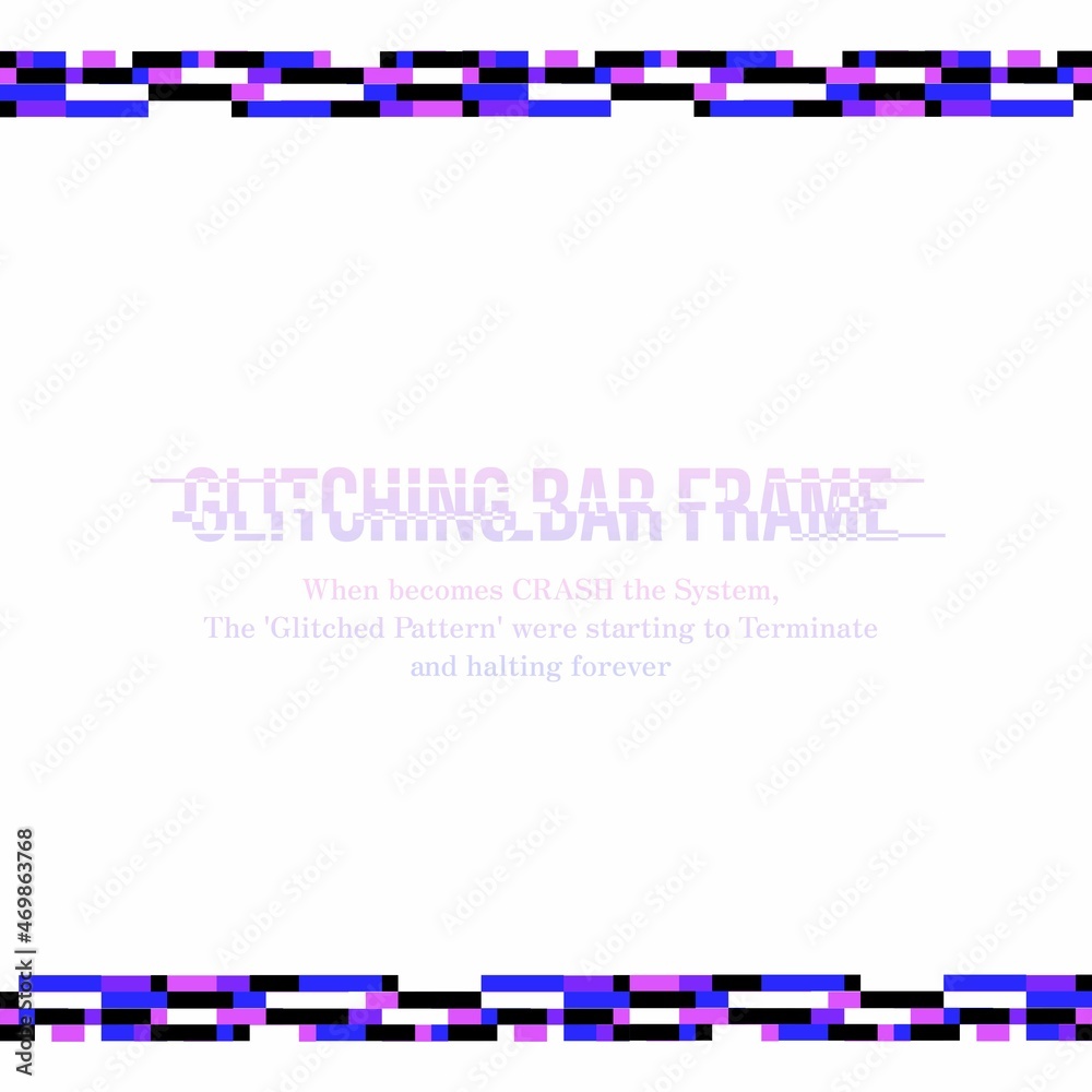 Glitched Bar Frame in neon colors, on white background with place for text Glitched Bar Frame in neon colors, on white background with place for text
