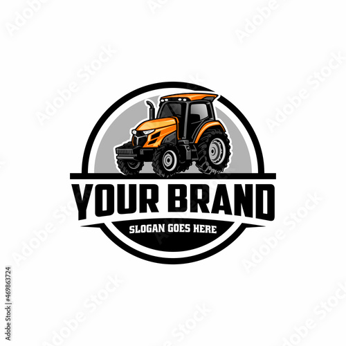 tractor - farm equipment - agricultural equipment - construction machine logo with emblem style isolated vector
