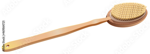 Body brush for bath or shower isolated on white. Long handled body wooden back brush