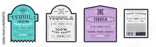 Photo Set of template decorative label for tequila