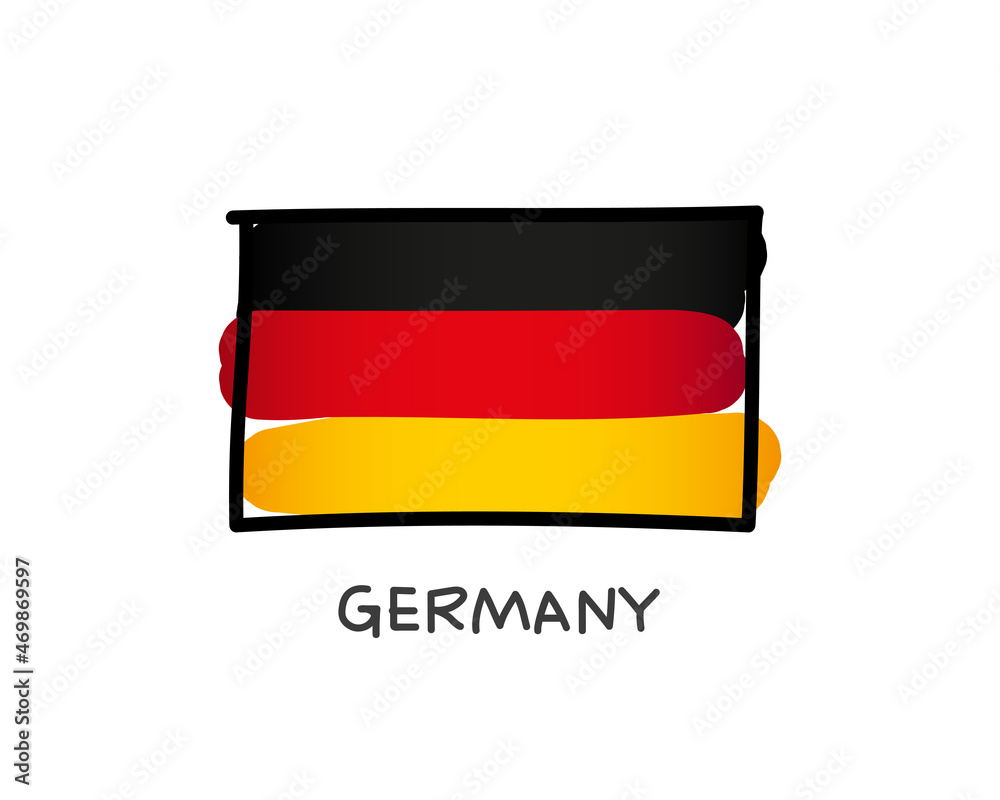 German flag. Colorful logo of the German flag. Black, red and yellow hand-drawn brush strokes. German flag. Colorful logo of the German flag. Black, red and yellow hand-drawn brush strokes.