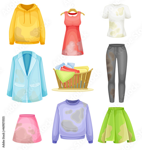 Dirty Clothes with Stain and Spots for Laundry Vector Set