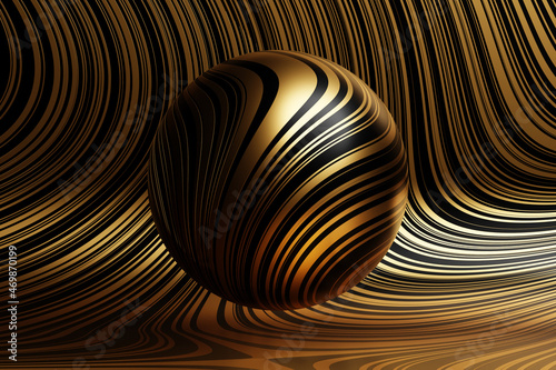 3D illustration of a  gold metal    ball  with many faces  crystals scatter   on a          background.  Cyber ball sphere