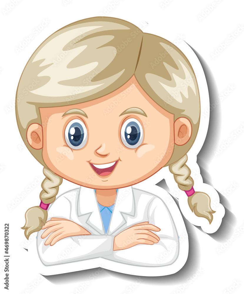 Scientist girl cartoon character sticker Scientist girl cartoon character sticker