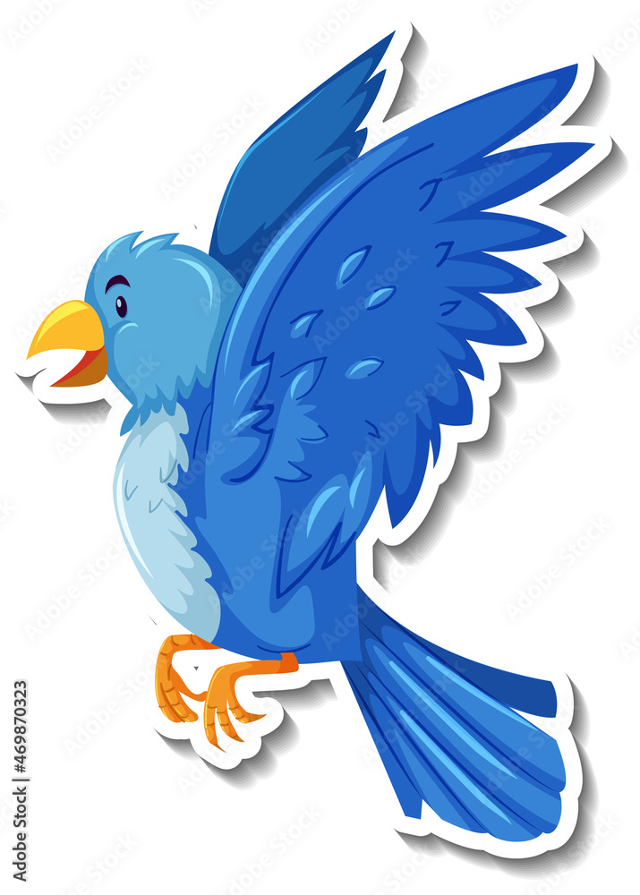 Obraz premium Cute blue bird animal cartoon sticker