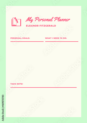Mint and Red Simple Personal Planner