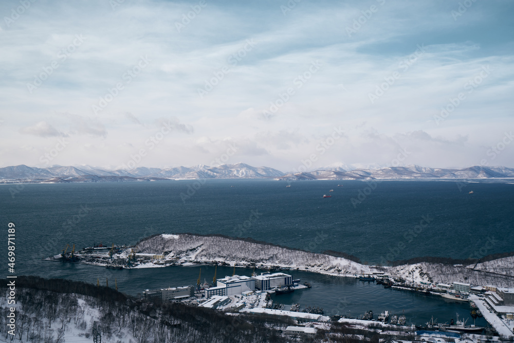 Petropavlovsk Kamchatsky city in the winter. View from the hills