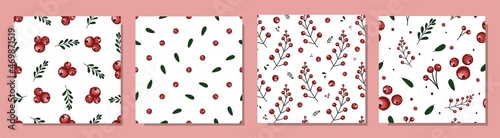 Set of patterns with berries. Interesting berry pattern set. Pink and cherry colors