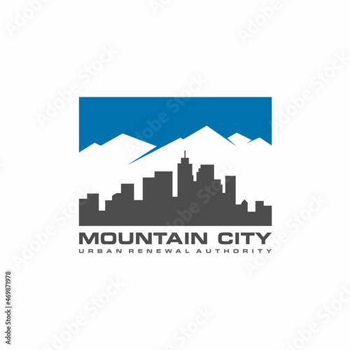 Vector city with mountains logo design vector, modern buildings icon Premium Vector