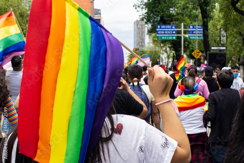 People at a gay pride parade in the streets of Mexico City