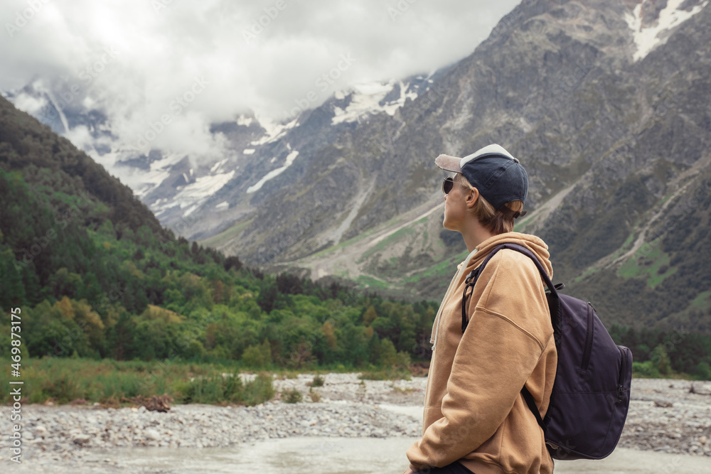 Girl hike in the mountains.