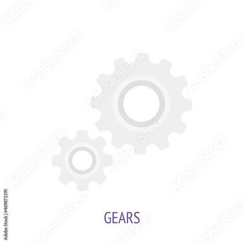 Two gears vector flat icon. Symbols of scientific research and education. Pictogram for user interface. Isolated white background