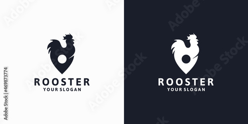rooster logo with location logo combination