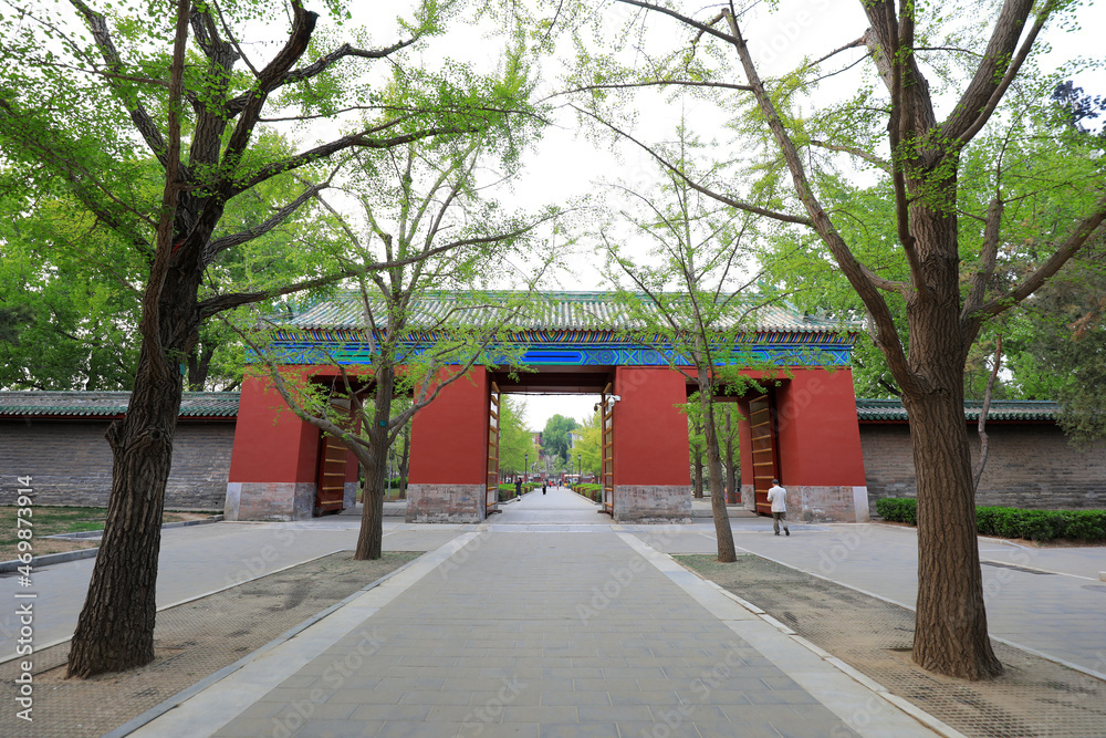 The gate of Chinese classical architecture is in a park The gate of Chinese classical architecture is in a park