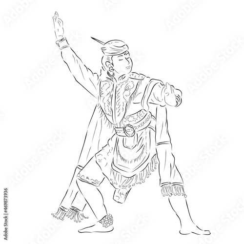 Vector Simple Hand Draw Sketch of Remo Blitar Traditional Dance, Traditional Dancer from East Java Indonesia