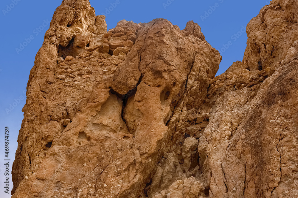 Mountain oasis Chebik, Sahara Desert. View of the Atlas mountain range. Tunisia