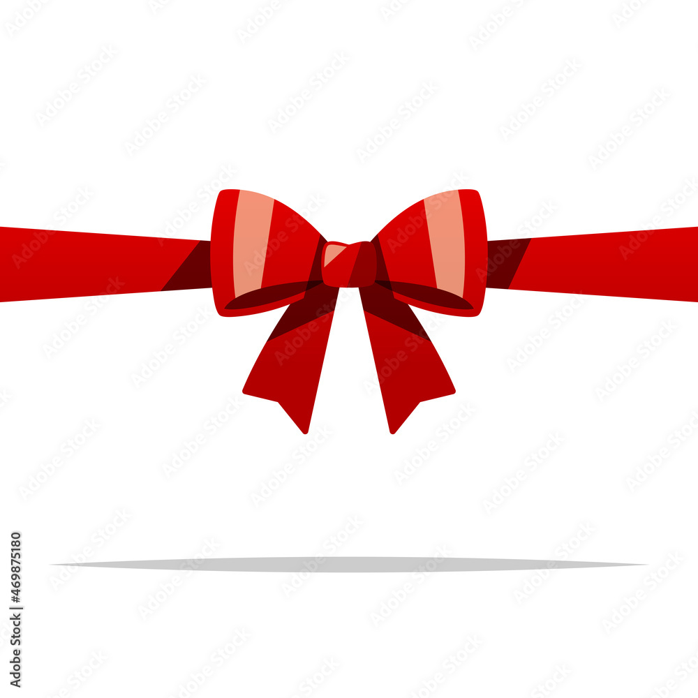 Red bow with ribbon vector isolated illustration