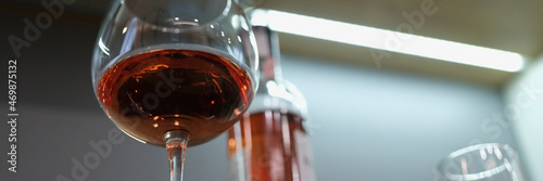 Fotografía Closeup of glass goblet with rose wine bottom view