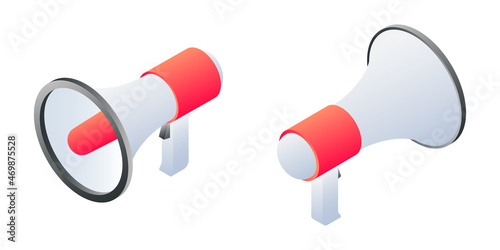 Loudspeaker or megaphone isometric icon. Loud speaker 3d illustration. Bullhorn symbol. Vector.