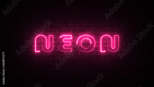 Saber neon text with brick background for technology background