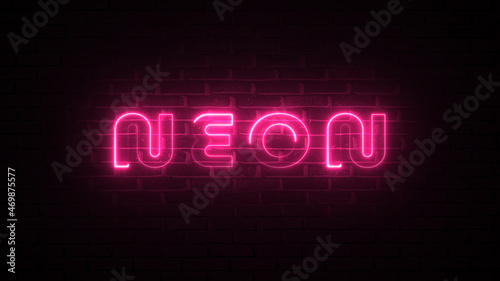 Saber neon text with brick background for technology background