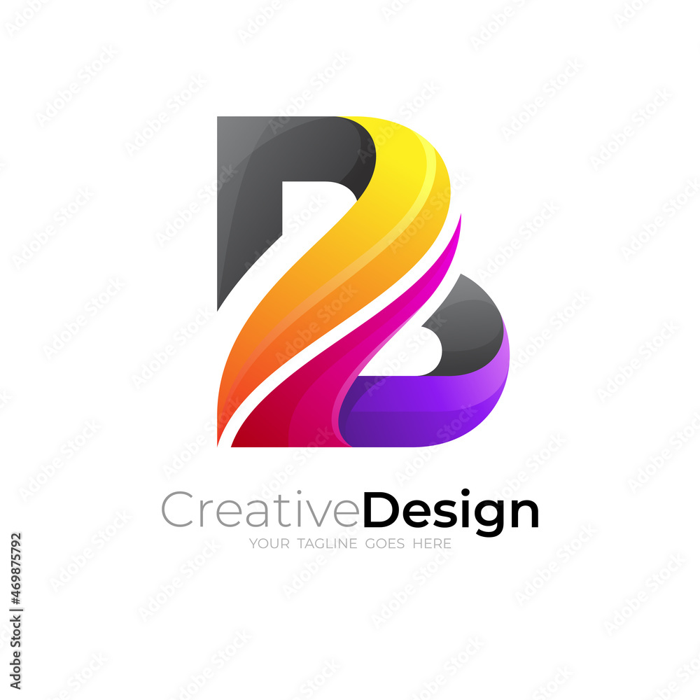 Symbol B logo with colorful design illustration, 3d style Symbol B logo with colorful design illustration, 3d style
