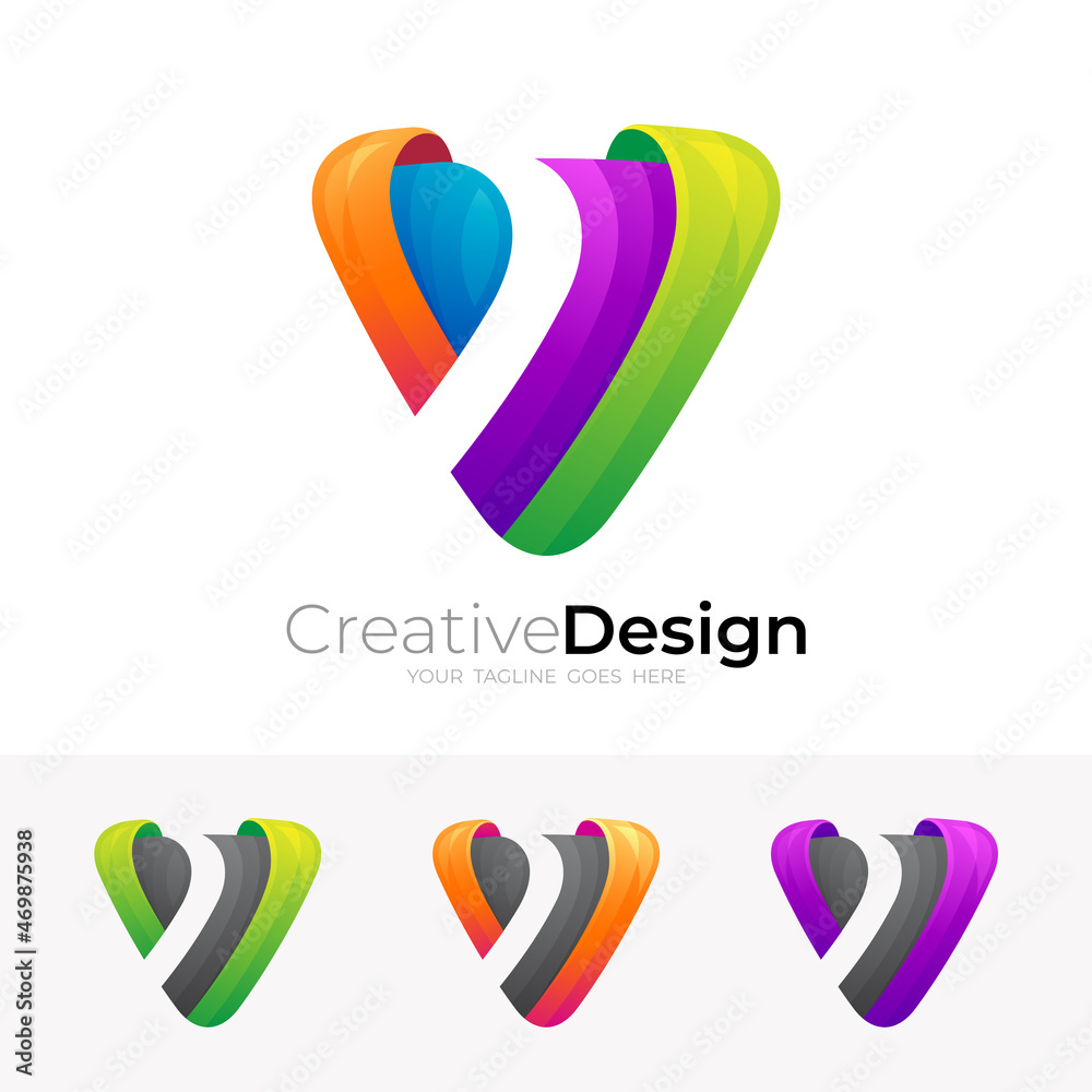 V logo, Letter V logo with modern design vector, set colorful V logo, Letter V logo with modern design vector, set colorful