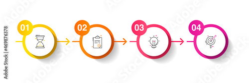 Modern and simple flat vector illustration. Infographic template with 4 circles, elements, sectors and arrows. Designed for business, presentations, web design, interface four step diagrams