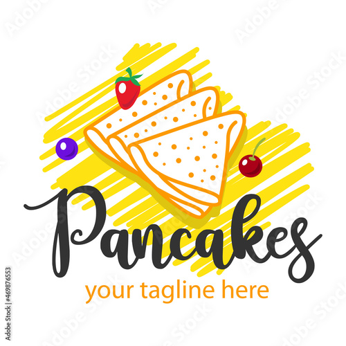 Creative Pancake logo. Emblem for a restaurant or cafe. Morning breakfast sign.