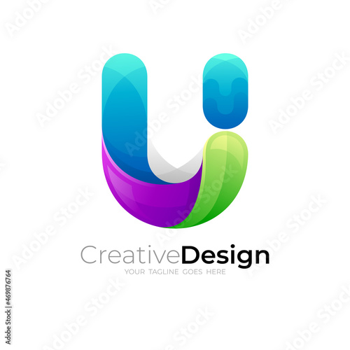 U logo template, letter U logo with 3d colorful design