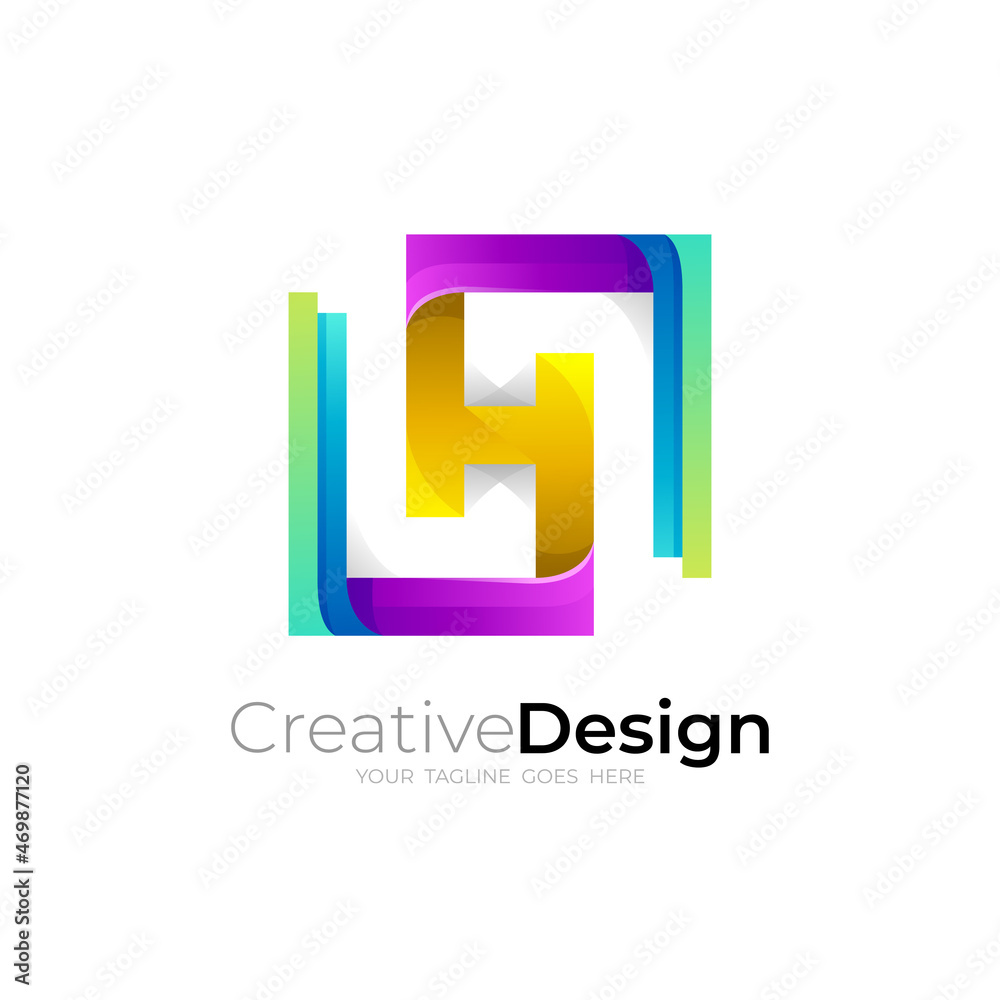 Letter H logo with square design combination, 3d colorful design